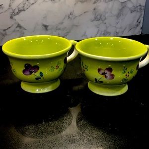 2 Footed Mugs by Ceramiche Toscane Made in Italy- Violets on vibrant green #read